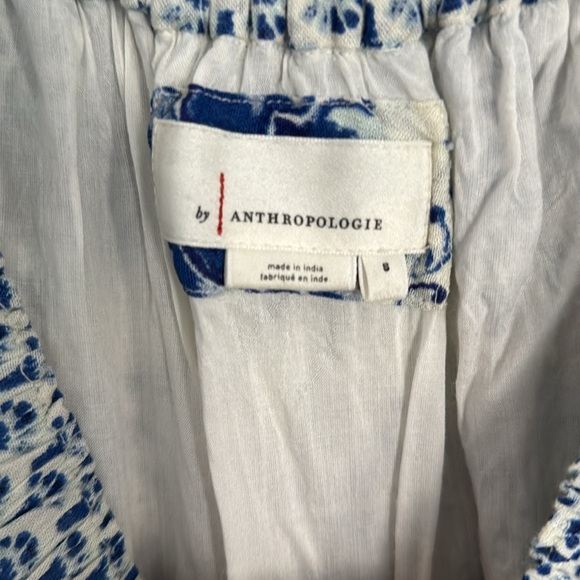 Anthropology, blue, and white romper with pockets - Picture 3 of 3